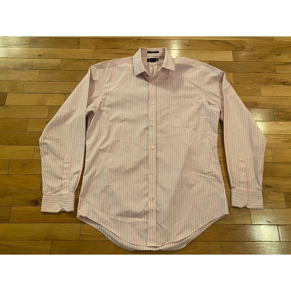 Lands End Mens Tailored Fit No Iron Striped Dress Shirt‎ Pink White 16-35